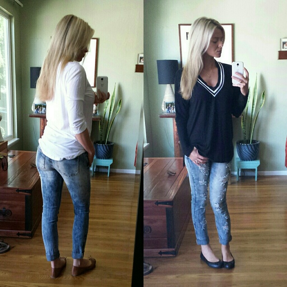 SOLD Light Wash Destroyed Cropped Denim - Picture 2 of 4