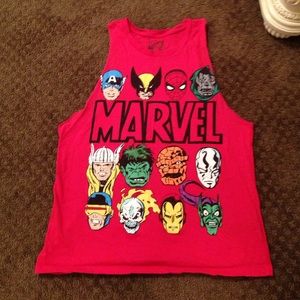 Red marvel character muscle tee