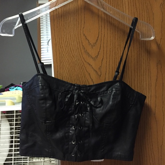NWT black faux leather crop top