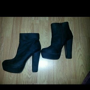 Black faux suede booties