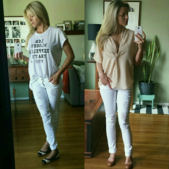 SOLD White Destroyed Skinny Denim - Picture 2 of 3