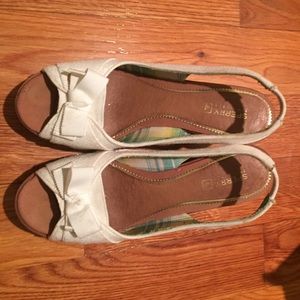 white sequined cork wedges