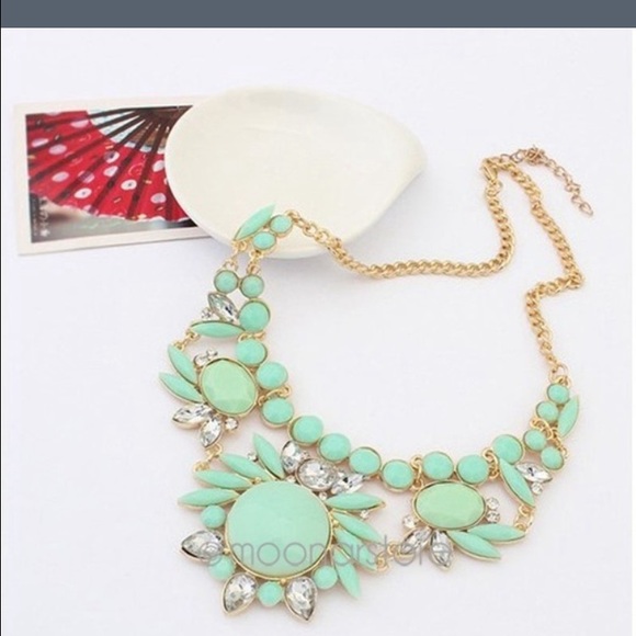 Mint green and gold fashion necklace.
