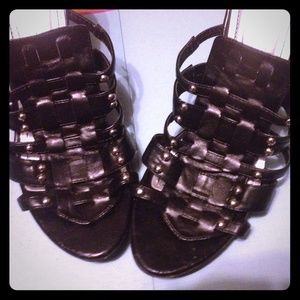 Black stud cage slide on sandals