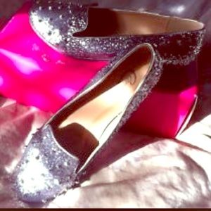 Silver Glitter Spiked Loafers