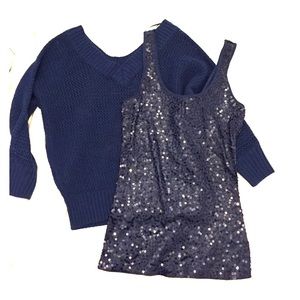 Express navy blue sweater with sequin tank