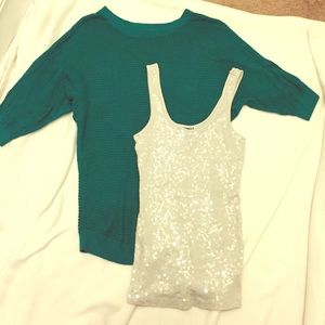 Express mesh sweater with sequin tank top