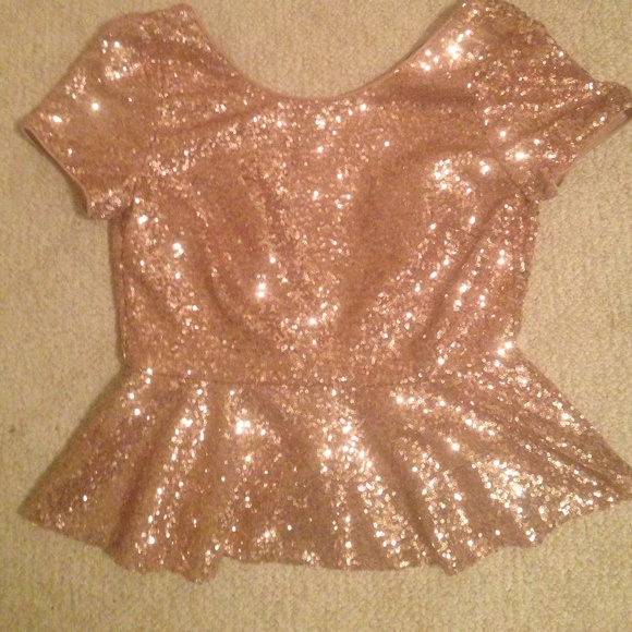 Champagne Gold Sequin Peplum Top