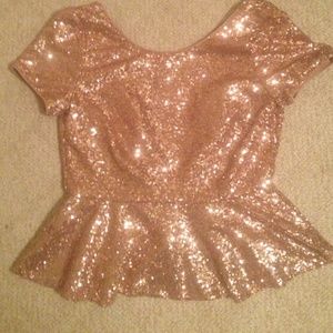 Champagne Gold Sequin Peplum Top