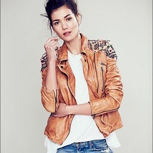 Free People Embellished Classic Biker Jacket
