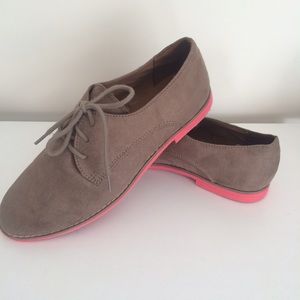 Faux Suede Loafers with Pink Bottoms