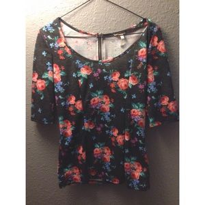 Floral, deep grey shirt