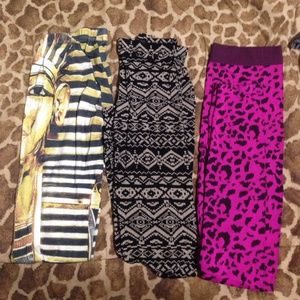 Egyptian, Aztec, and cheetah print leggings bundle