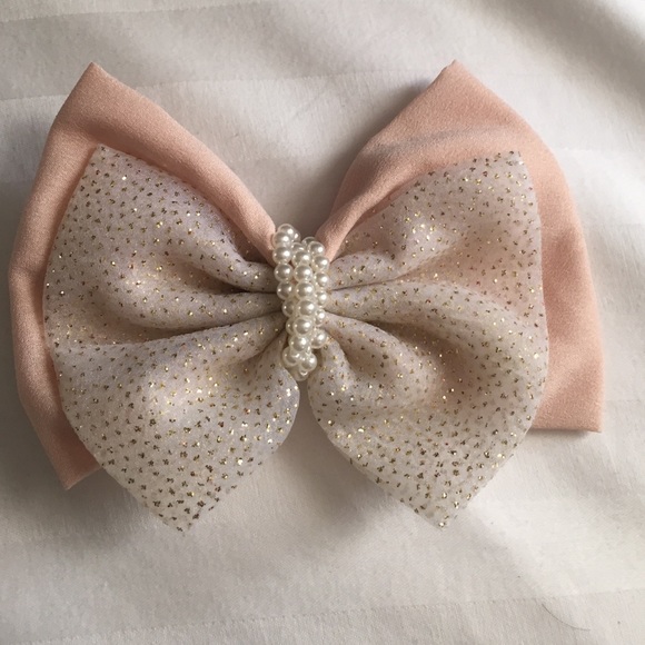 Light Peach, Gold, and Pearl Bow