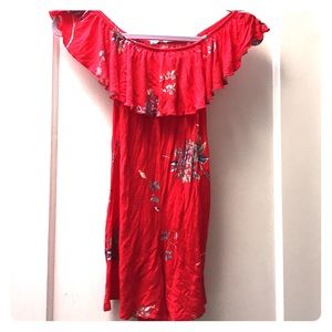 Red floral romper
