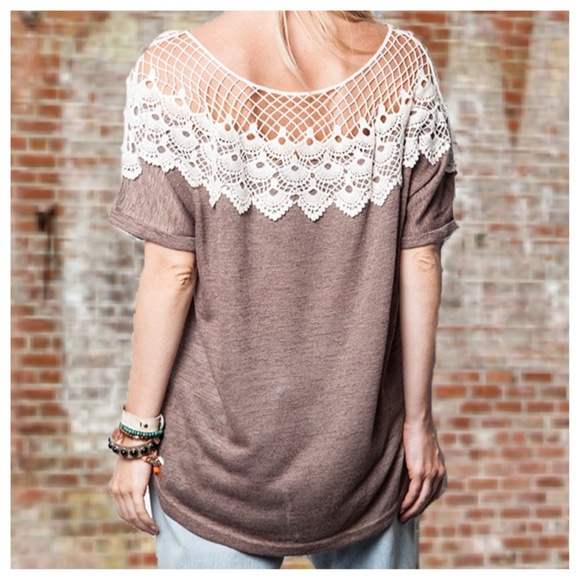 Mocha lace embellished top - Picture 2 of 2