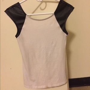 White tshirt with leather shoulder