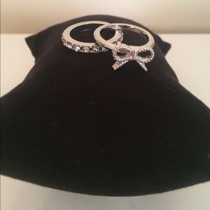 Silver Bow tie and diamond stud ring set