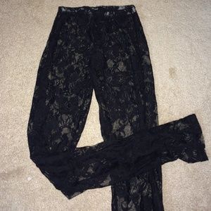 Black floral lace leggings