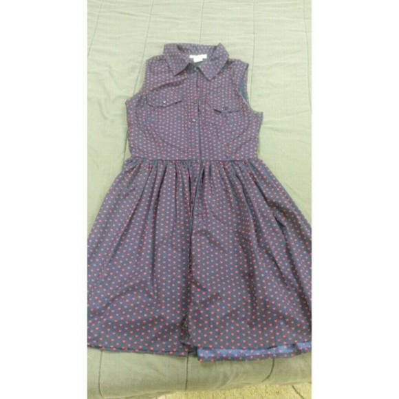 Delias button up navy with red pattern dress