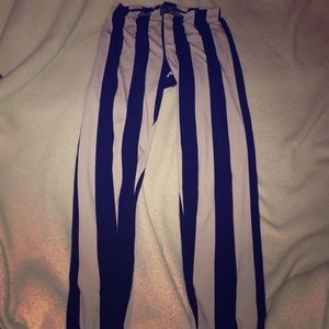 Black and crime striped leggings