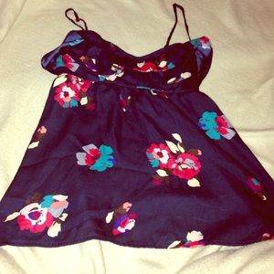 Indigo floral print blouse