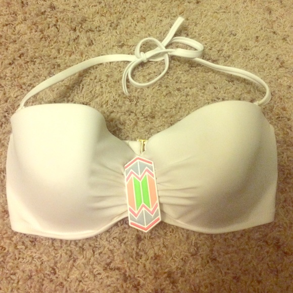 White Bikini Bathing Suit Top with Aztec Medallion