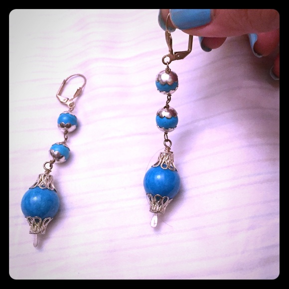 Silver and blue stone earrings