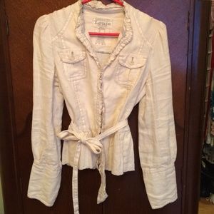 Cream-colored Anthropologie Louie linen jacket