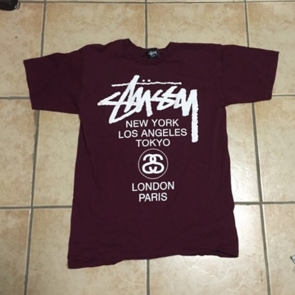 Stussy burgundy t shirt size small