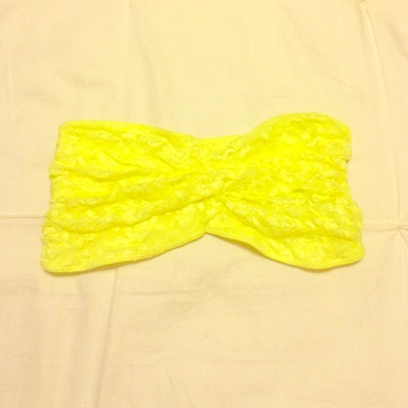 Buy 2, get 1 free-Neon yellow lace bandeau top