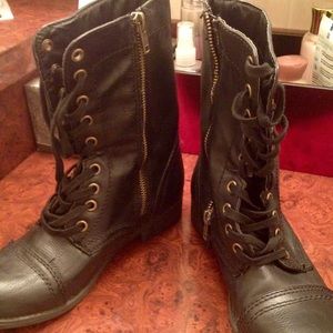 Black Faux Leather Combat Boots