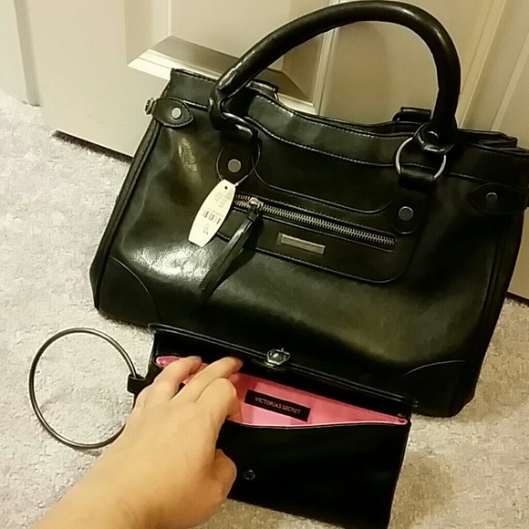Victorias Secret Black Hand Bag and Wristlet.