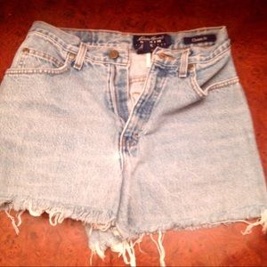 High waisted distressed jean shorts
