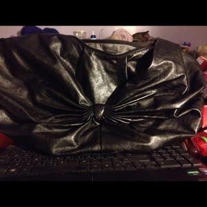 Black Oversized Hobo with Elegant Front Knot