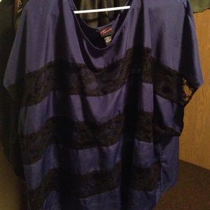 Sexy cobalt blue and lace trim shirt