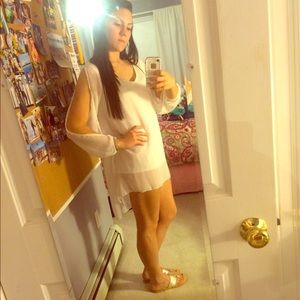 Choies White Chiffon Shift Dress With Slip Sleeves