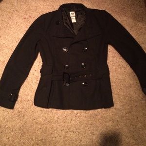 Women's black belted pea coat