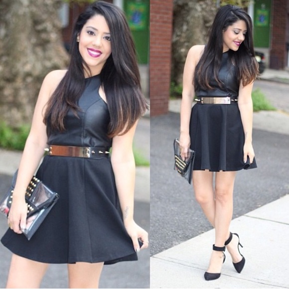 Dresses & Skirts - Black Faux Leather Skater Dress Dresses & Skirts - Black Faux Leather Skater Dress
