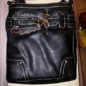 Chaps Black Leather Crossbody Handbag NEW