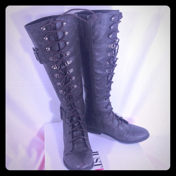 Tall Lace-up Taupe Boots