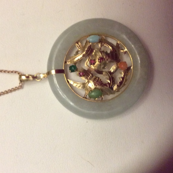 14k gold pendant  & jade and 14k gold chain