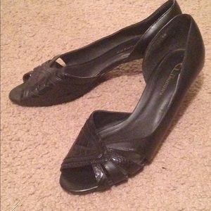 Kitten heel peep toe shoes
