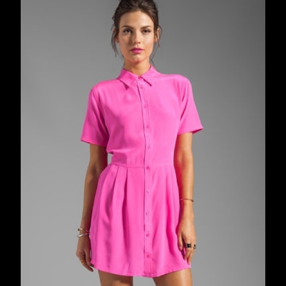 pink silk shirt dress