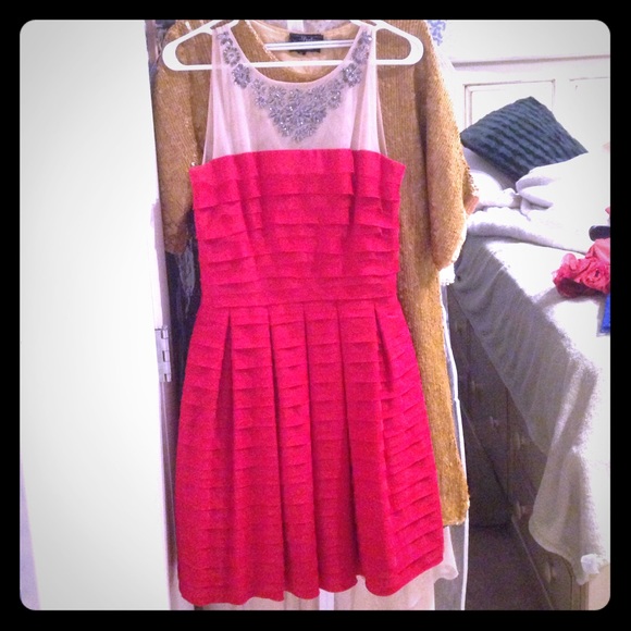 Red sheer formal dress