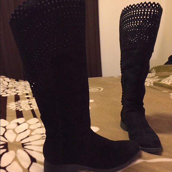 Black suede boots, size 9