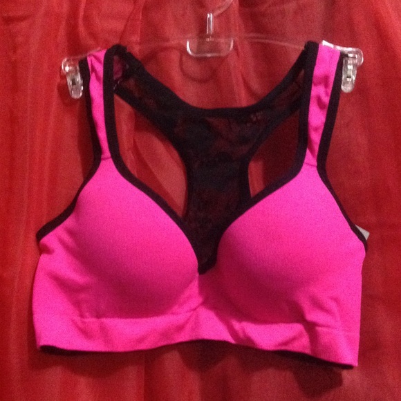 NWT pink and black sport bra