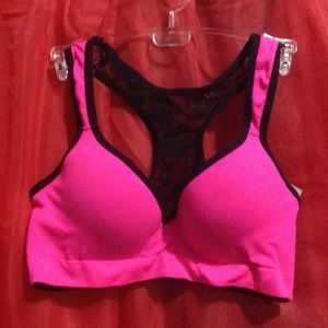 NWT pink and black sport bra