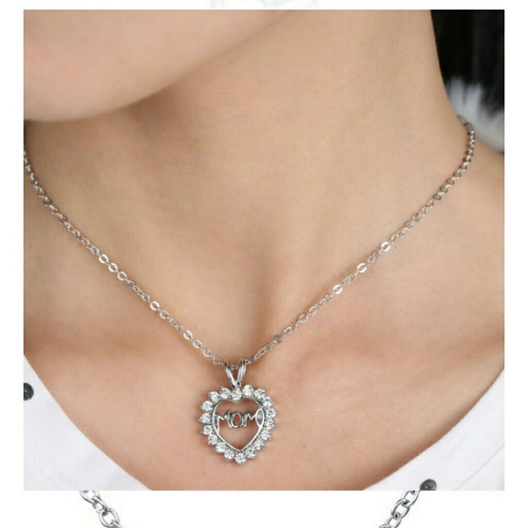 MOM heart crystal pendant and chain Mother's  Day