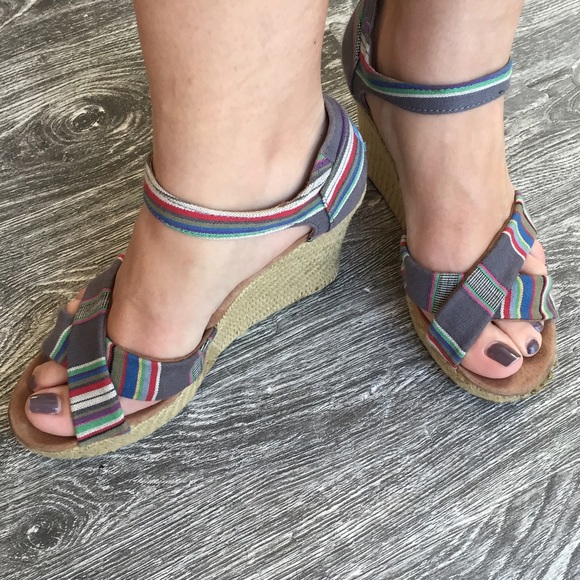TOMS Striped Espadrille Wedges